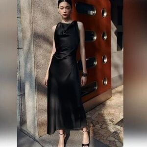 Zara Black Satin Midi Dress